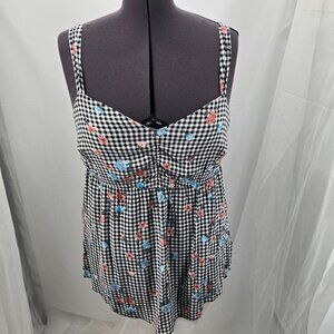 810-8 Torrid Black & White Gingham Floral Babydoll Cami Tank – Size 1 (14/16)